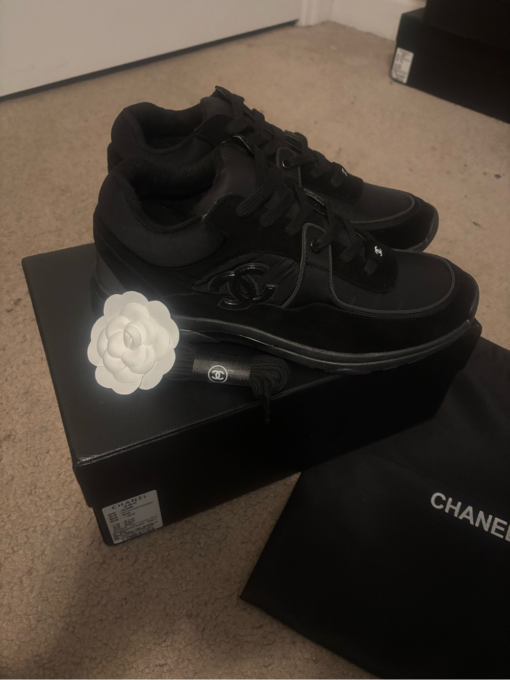 CHANEL Black Men’s Logo Low-Top Sneakers